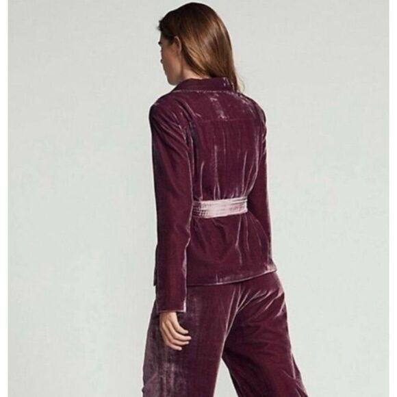 Free People Perfectly Illusion Velvet Jacket size 6 Embroidered Belted Floral Bu - Picture 2 of 15